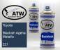 Preview: Toyota, Blackish Ageha Metallic, 221: 400ml Sprühdose + 400ml Klarlack - Set, von ATW Autoteile West.